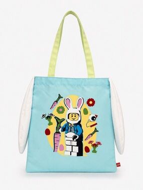 LEGO Easter Bunny Tote Bag Kids Blue Reusable Bag w/ Ears Chicken Bunny Design